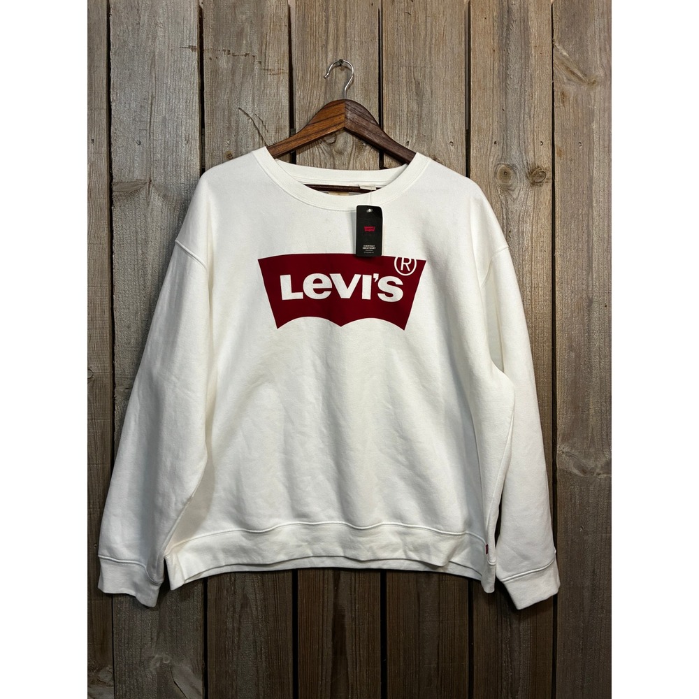 Levis Mens XL White Batwing Logo Crewneck Sweatshirt A8800-0025 New